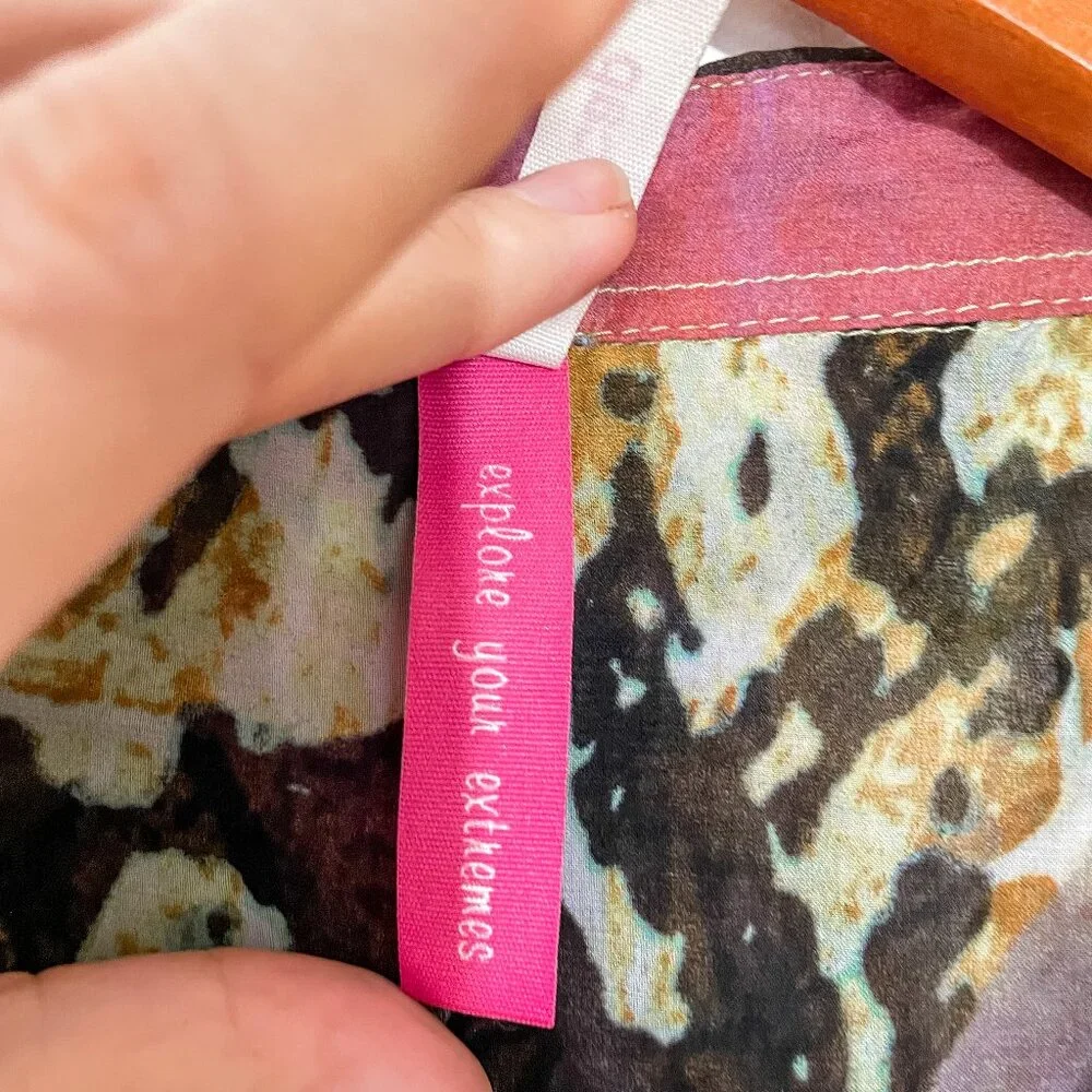 Abstract Multi-Color Sheer Button-Front Blouse - Picture 5 of 10